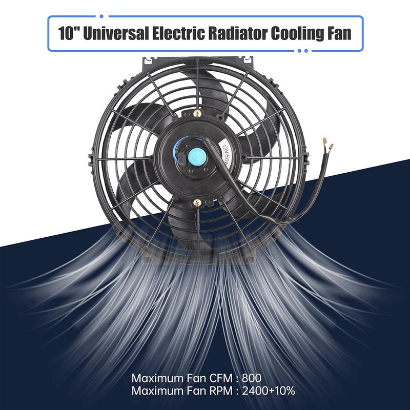 GESEXI 10 Inch Slim Fan Push Pull Electric Radiator Cooling Fan Universal High Performance 12V 80W Motor with Fan Mounting Kit (Black) - Image 5